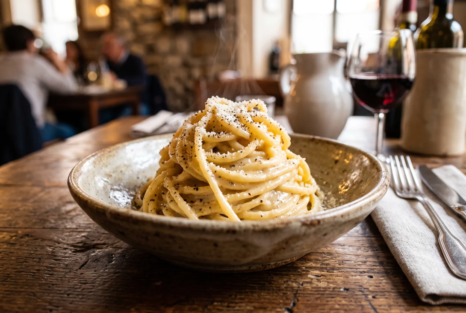 Tonnarelli cacio e pepe da Sora Lella, mantecati con pecorino romano e pepe nero
