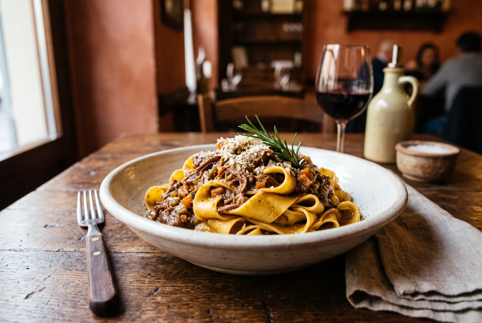 Pappardelle al ragù di cinghiale da Sora Lella, sugo scuro e ricco